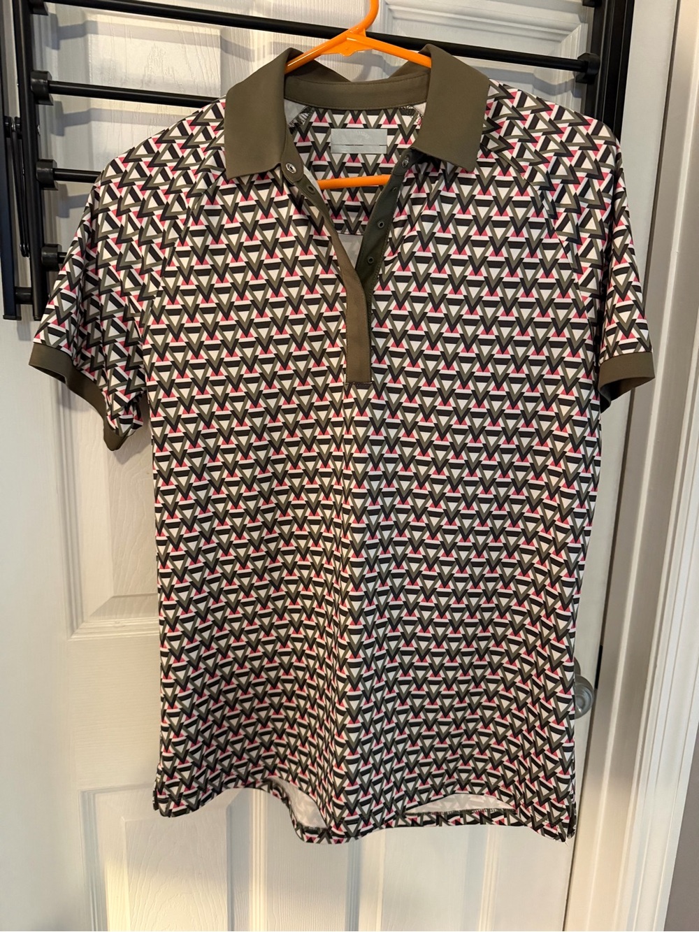 Callaway Olive, Black, White and Pink Geometric Polo
